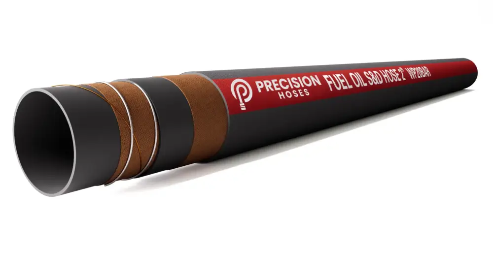 Diesel and gasoline discharge hose with spiral textile reinforcement, designed for safe petroleum transfer; oil-resistant and durable