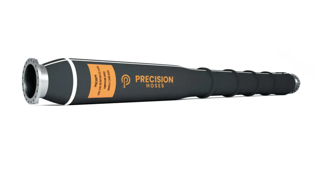 The One End Reinforced Submarine Hose with Collars is designed for offshore oil and gas transfer operations, specifically in submerged environments.